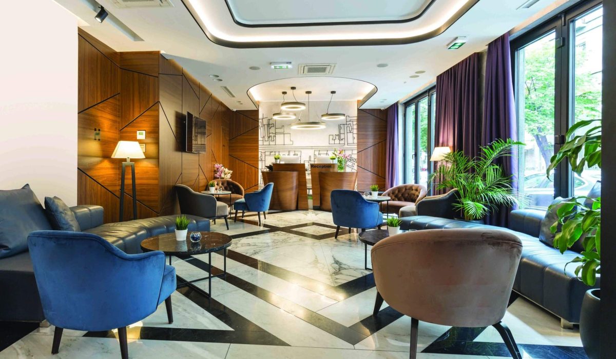 Interior of a modern hotel lounge cafe bar restaurant